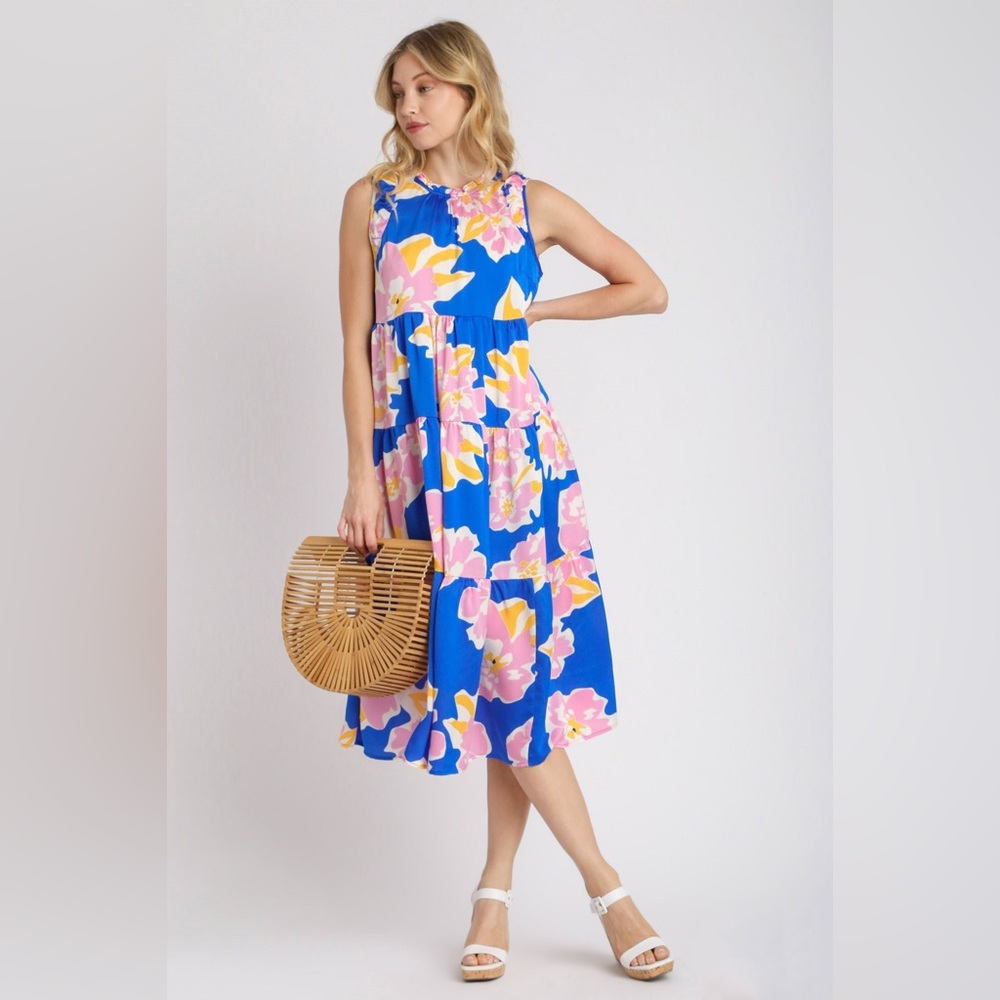 Umgee Full Size Floral Tiered Midi Tank Dress🆕